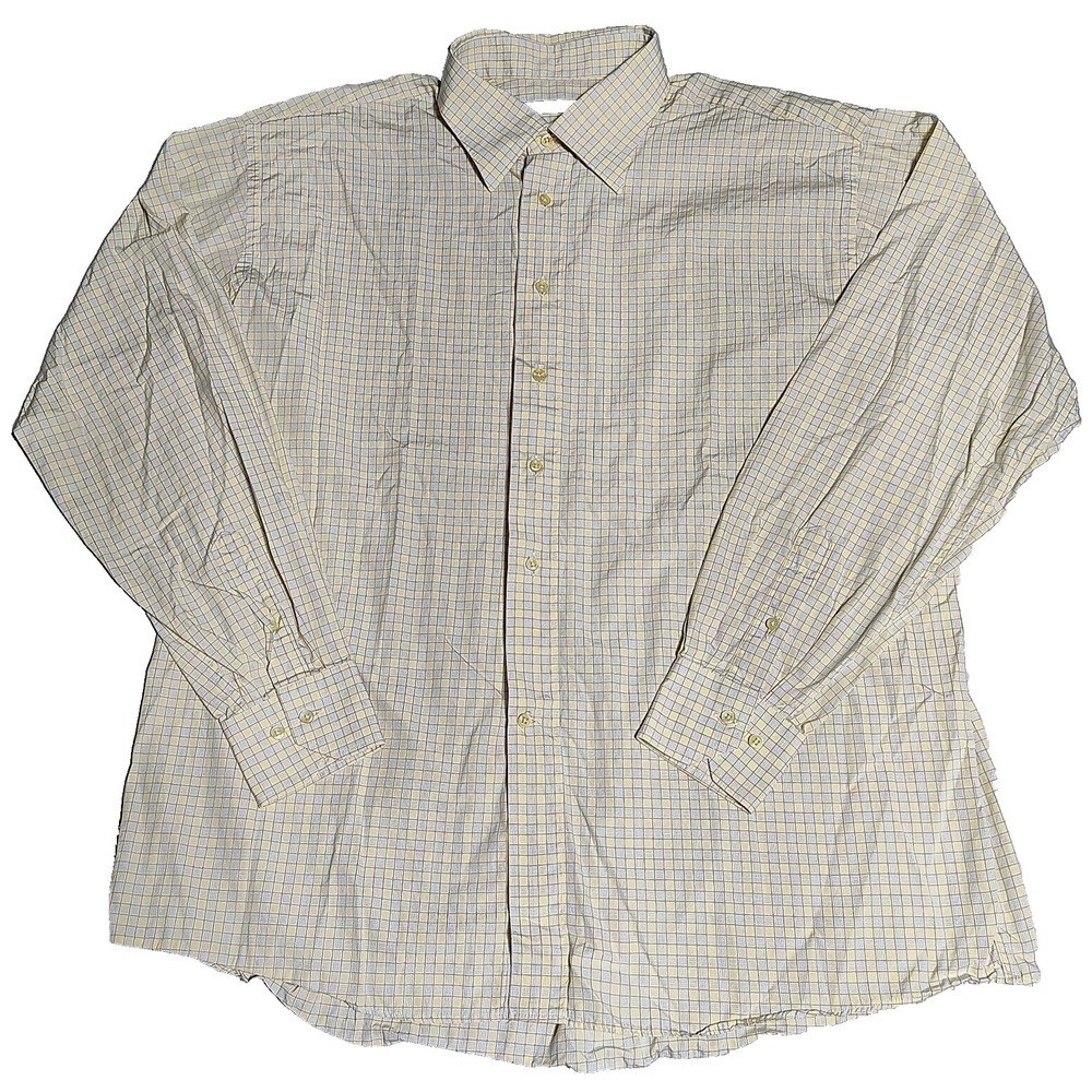 MARIO TOMEI Men 18.5 Long (52" Chest) Yellow Blue Check Shirt MADE IN ITALY